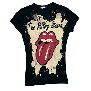 Vintage Y2K Glamhead The Rolling Stones Baby Tee Hot Lips Logo Size Small